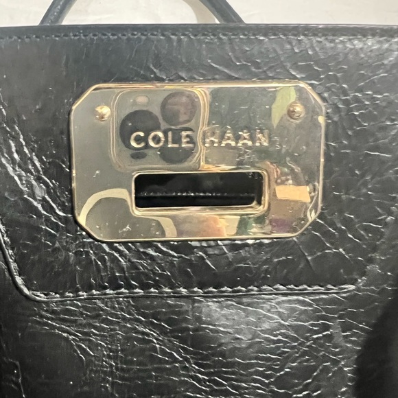 Cole Haan Carrington black leather small tote with brass look hardware - Picture 3 of 4